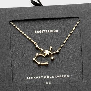 SAGITTARIUS Gold Dipped CZ Zodiac Necklace Constellation Star Sign Pendant